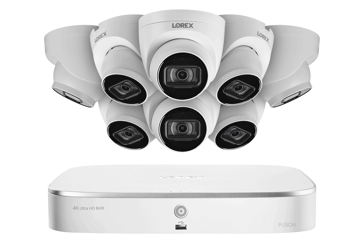 8-Channel Fusion NVR System with 4K (8MP) IP Dome Cameras with Listen-In Audio