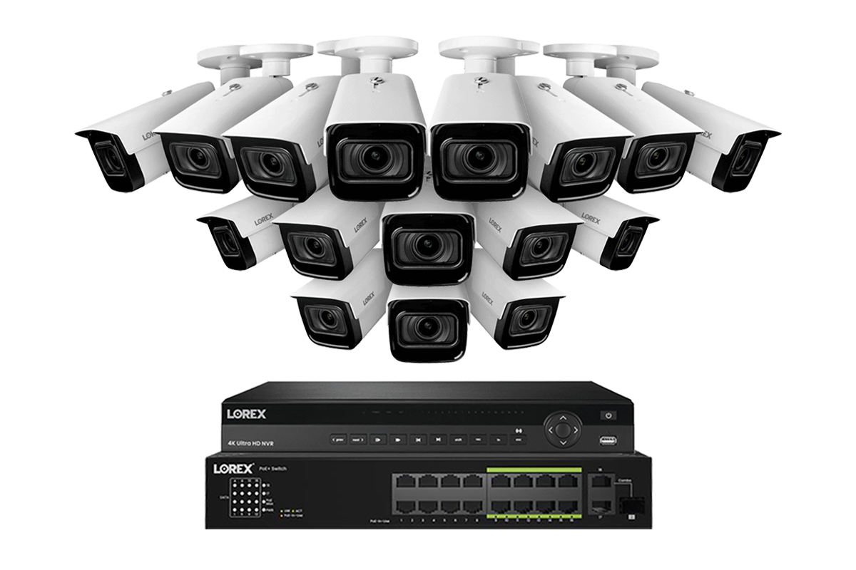 Lorex 4K (32 Camera Capable) 6TB Wired NVR System with Nocturnal 3 Smart IP Bullet Cameras Featuring Motorized Varifocal Lens and 30FPS Recording