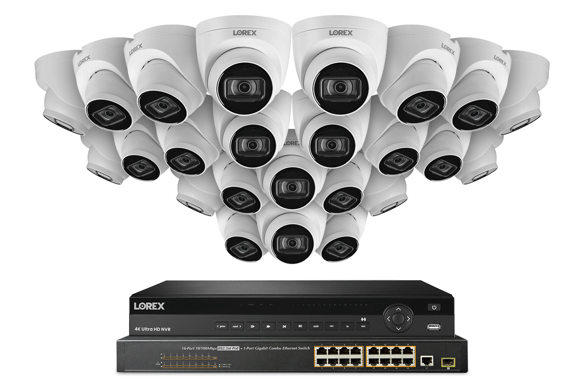 32-Channel NVR System with 4K (8MP) IP Dome Cameras with Listen-In Audio
