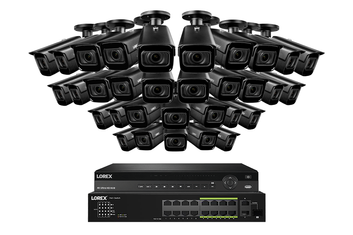 Lorex 4K (32 Camera Capable) 8TB Wired NVR System with Nocturnal 3 Smart IP Bullet Cameras Featuring Motorized Varifocal Lens and 30FPS Recording