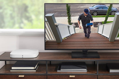 8-Channel NVR Fusion System with Six 4K (8MP) IP Cameras, 2K Wi-Fi Video Doorbell, Wi-Fi Floodlight Camera and Smart Sensor Starter Kit