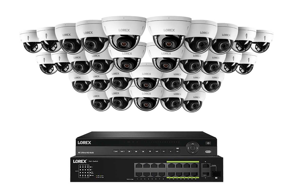 Lorex Elite Series 4K 32 Camera Capable 8TB Wired NVR System with 8MP (4K) A10 IP Dome Cameras