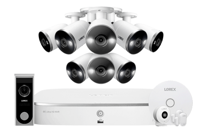 4K 8-channel 2TB Wired NVR System with 8 Smart Deterrence Cameras + Smart Sensor Kit and FREE 1080p Doorbell