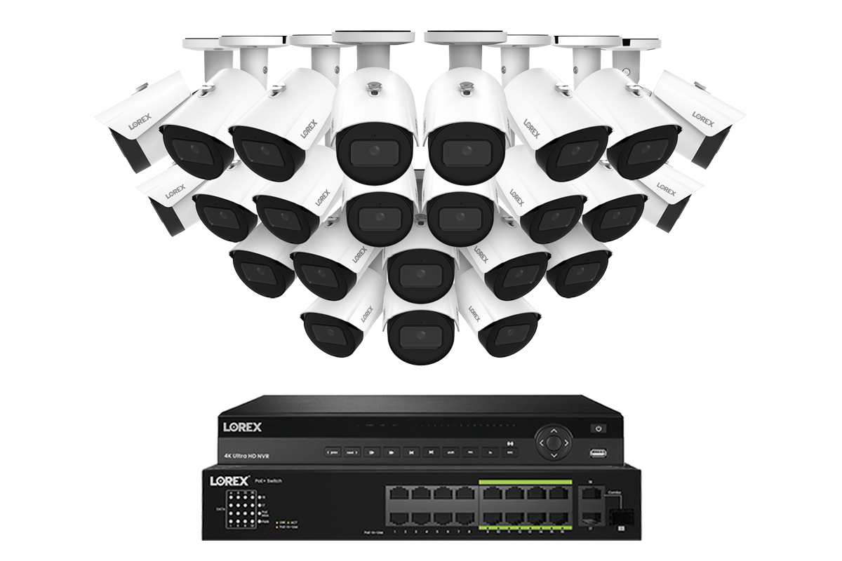 Lorex Elite Series 4K 32 Camera Capable 8TB Wired NVR System with 4MP (2K) A4 IP Bullet Cameras