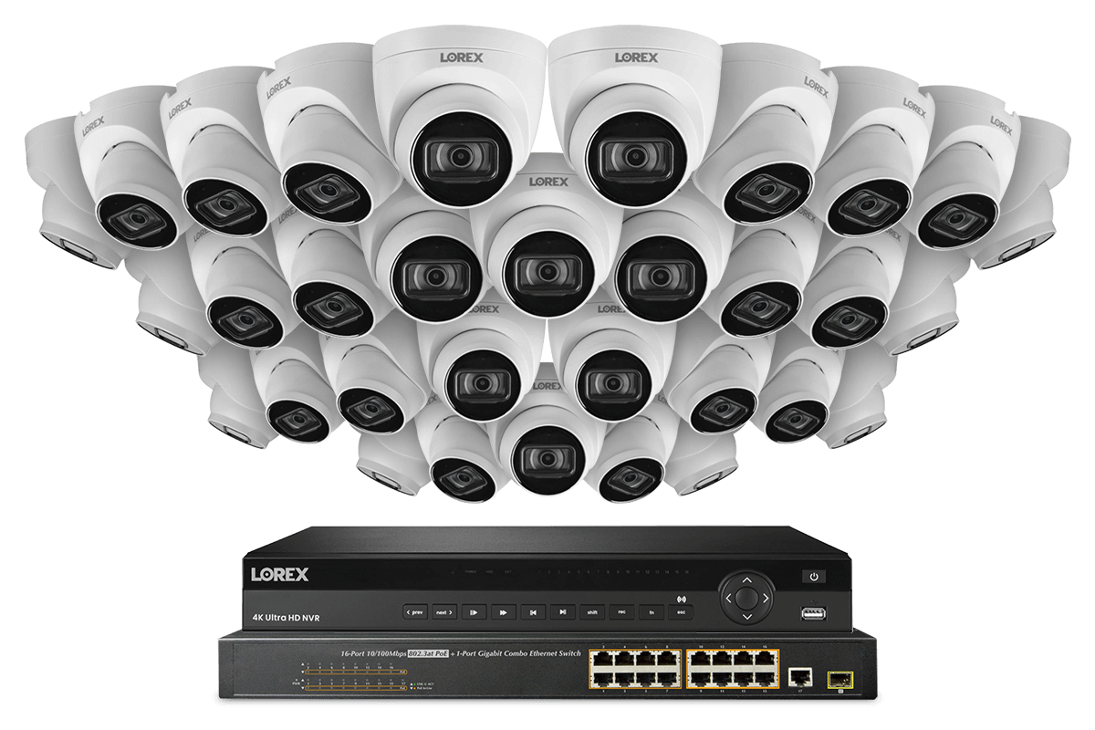 32-Channel NVR System with 4K (8MP) IP Dome Cameras with Listen-In Audio