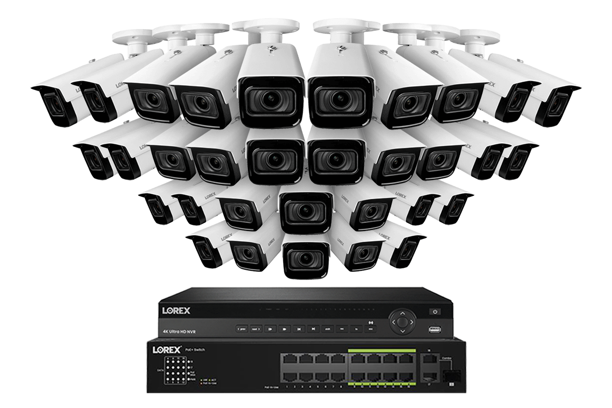 Lorex 4K (32 Camera Capable) 8TB Wired NVR System with Nocturnal 3 Smart IP Bullet Cameras Featuring Motorized Varifocal Lens and 30FPS Recording