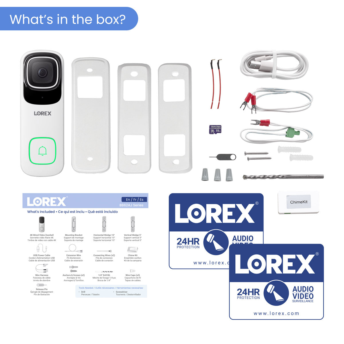 Lorex 4K Wi-Fi Video Doorbell (Wired, 32GB) - Open Box