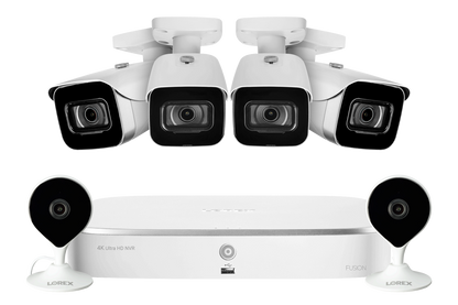 8-Channel NVR Fusion System with Four 4K (8MP) IP Cameras and 2 Wi-Fi Indoor Cameras
